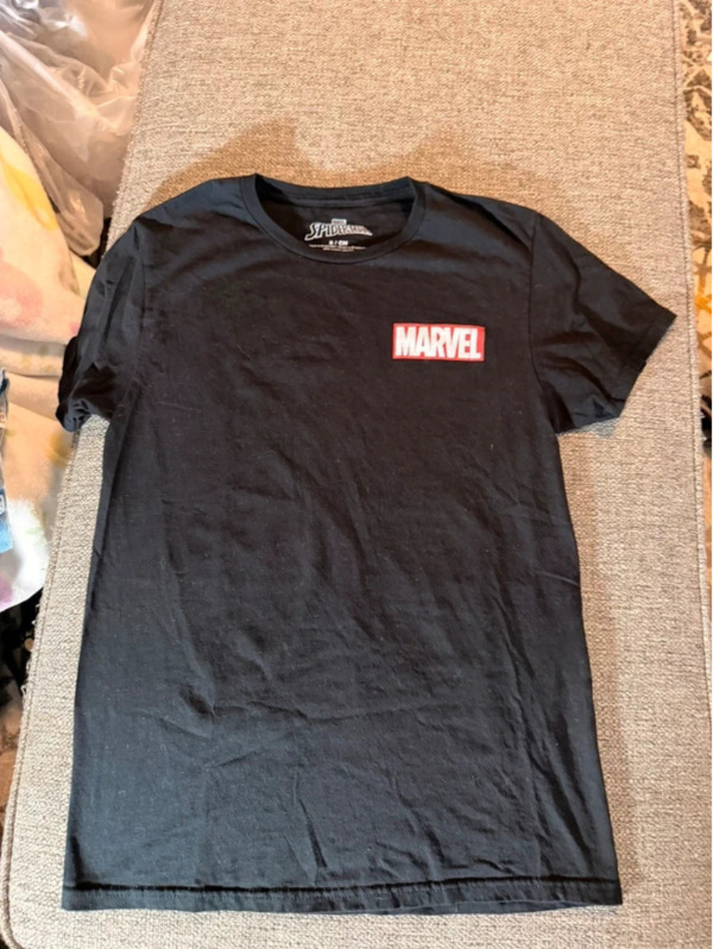 Marvel Spider-Man Men’s Small Black Graphic T-Shirt Comic Book Back Print